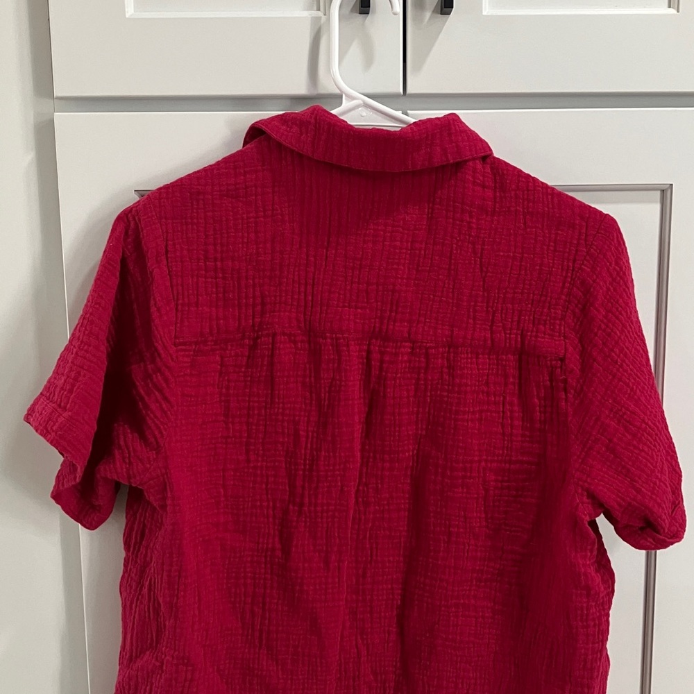 Sundance Women's Pink 100% Cotton Short Sleeve V Neck Cropped Shirt Top - Picture 5 of 11